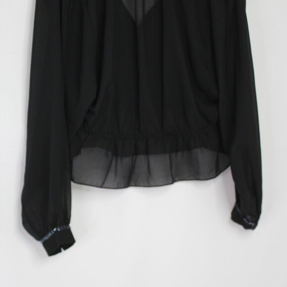 Free People If I Had You Black Sheer Beaded Blouse Size Small - Picture 8 of 13